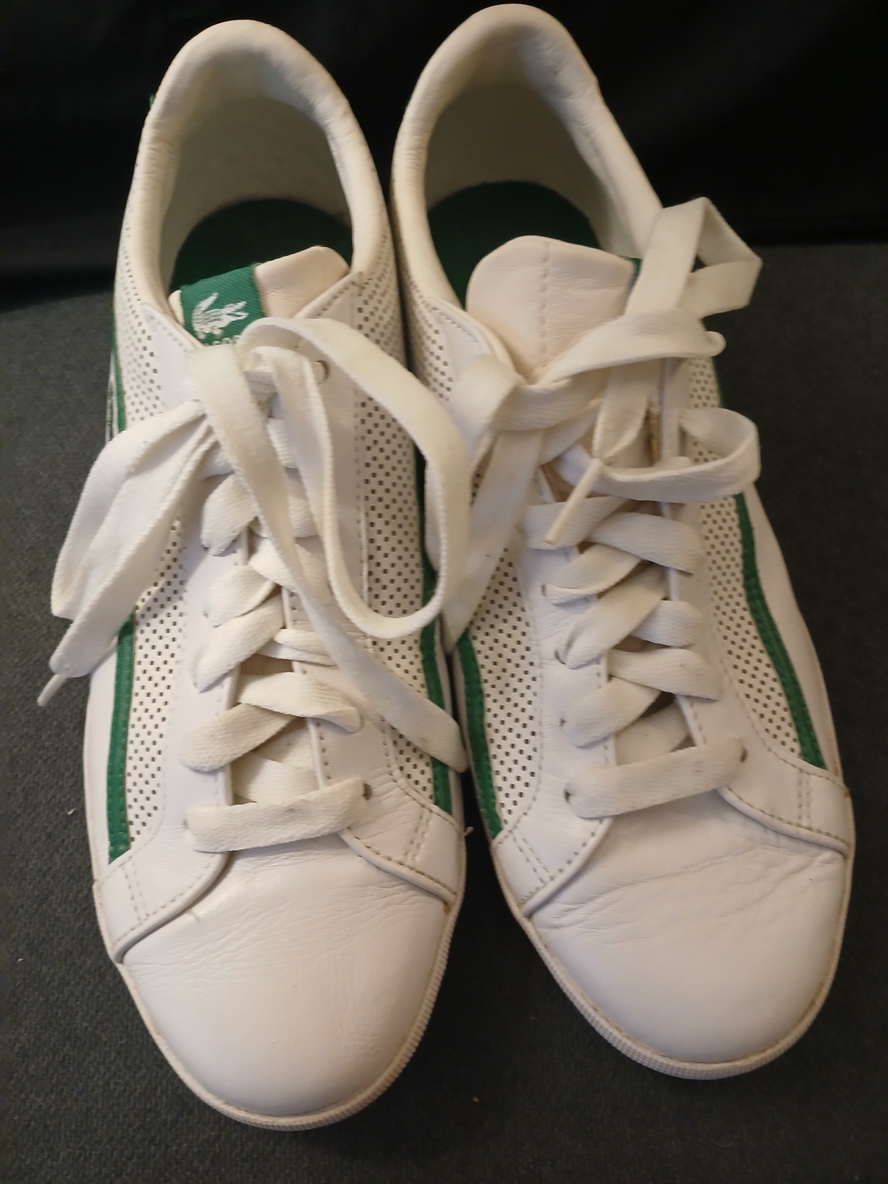 Lacoste White Leather Sneakers with Green Accent